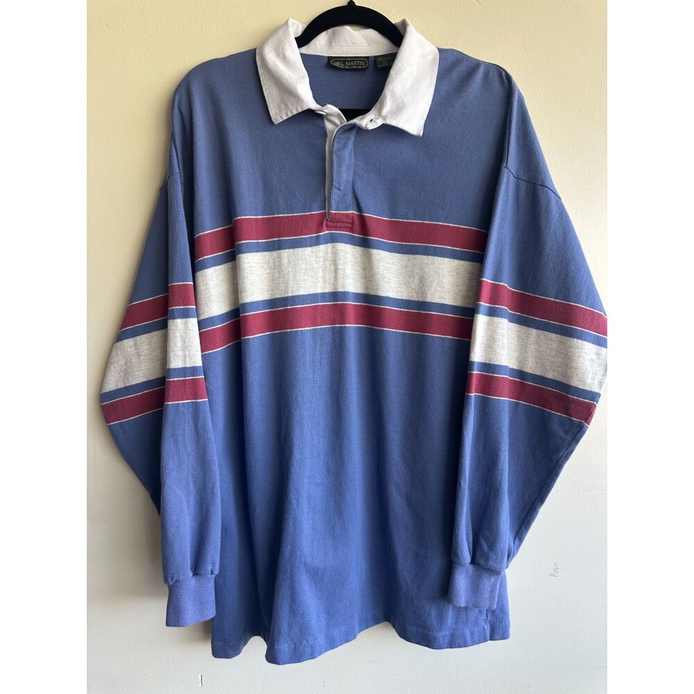 Vintage Neil Martin Rugby XL Shirt Made in USA Blue Striped Long Sleeve